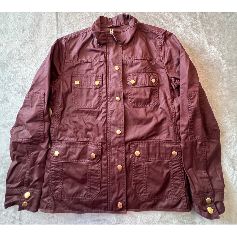 J.Crew Field Jacket Womens Small Maroon Burgundy Utility Multi-Pocket Cotton